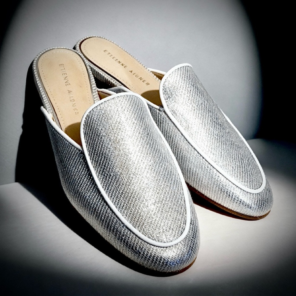 Etienne Aigner ‘Capri’ Silver Slip On Mule - Picture 2 of 11